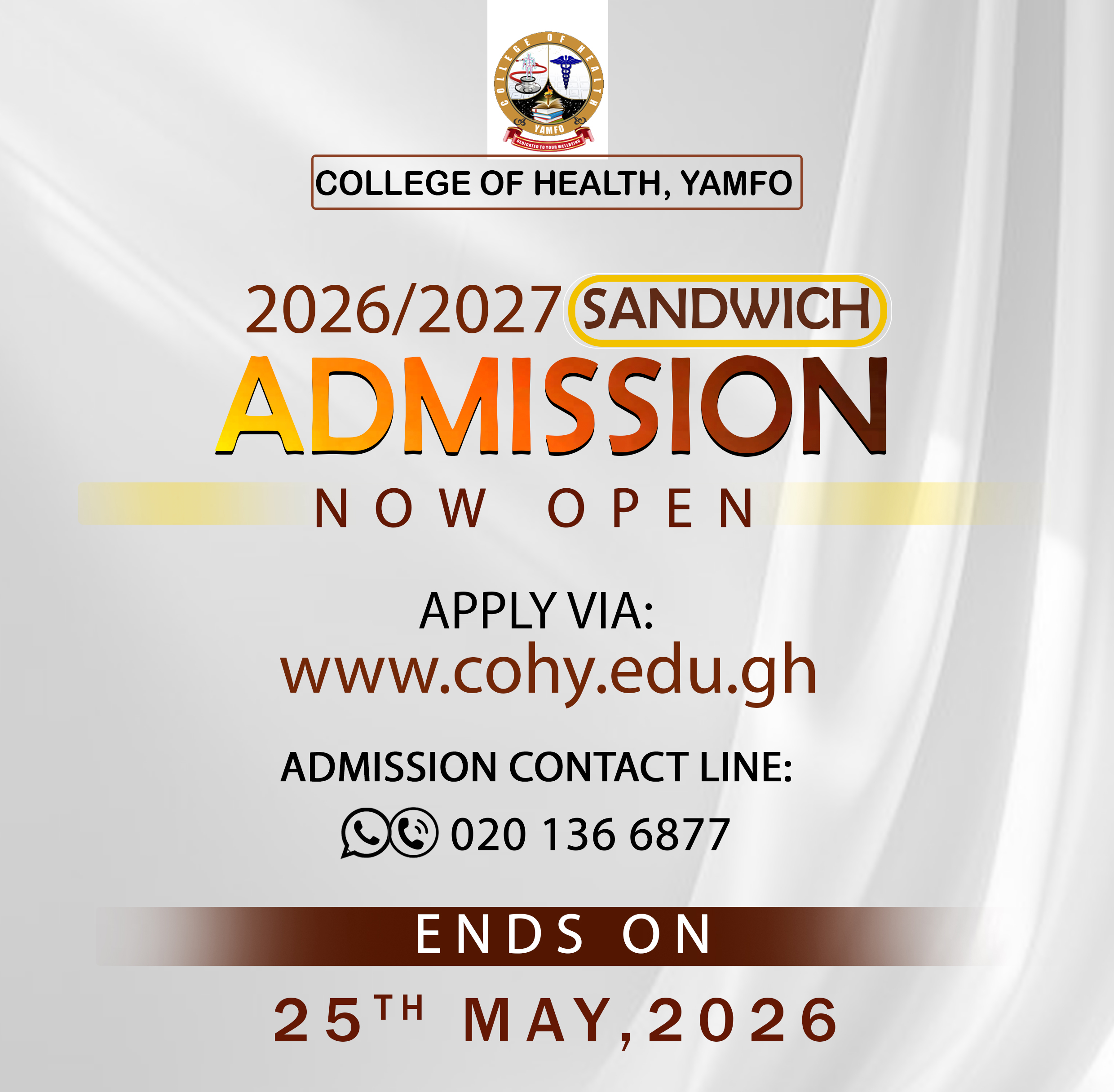 ADMISSION OPEN FOR SANDWICH SCHOOL-2026/2027  ACADEMIC YEAR